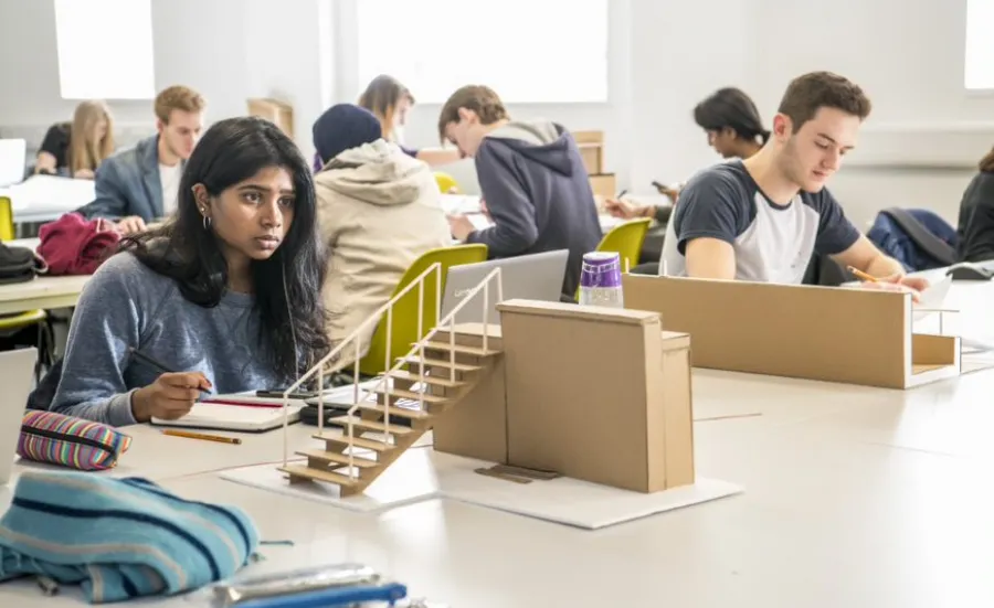 Students at work in an engineering design studio