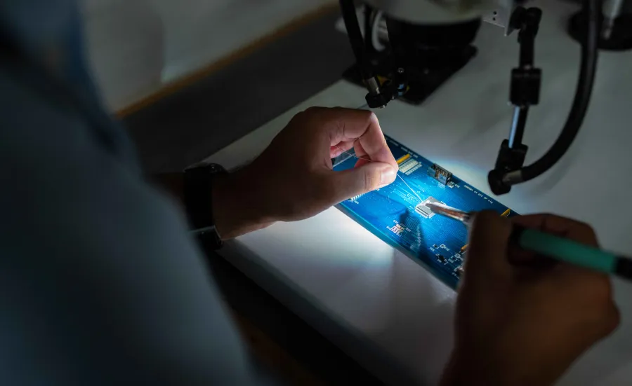 Person working on a circuit board