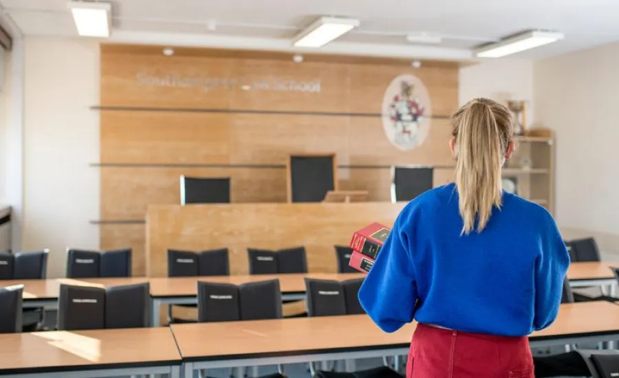 A student in the mooting room at Southampton Law School