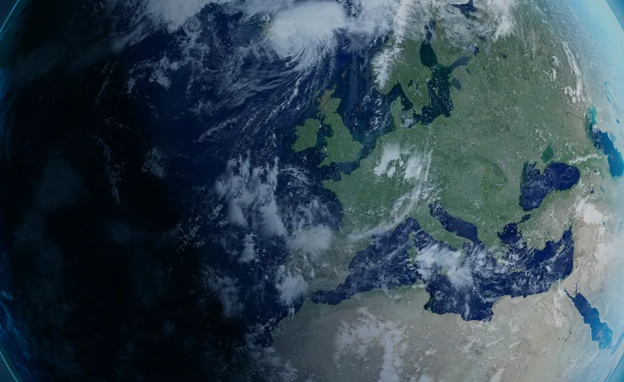 A view of Earth from orbit, centred on the European continent.