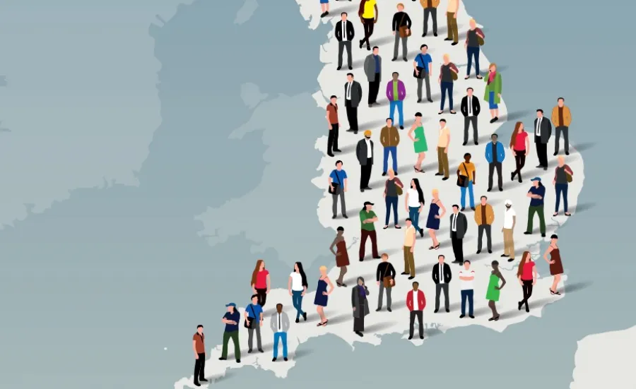 Illustration showing England and its diverse population