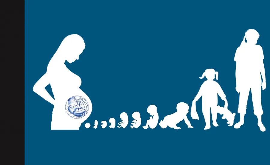 Silhouette images depicting the stages from pregnancy to pre-teenage stages of life 