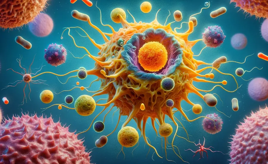 Coloured microscope image of virus