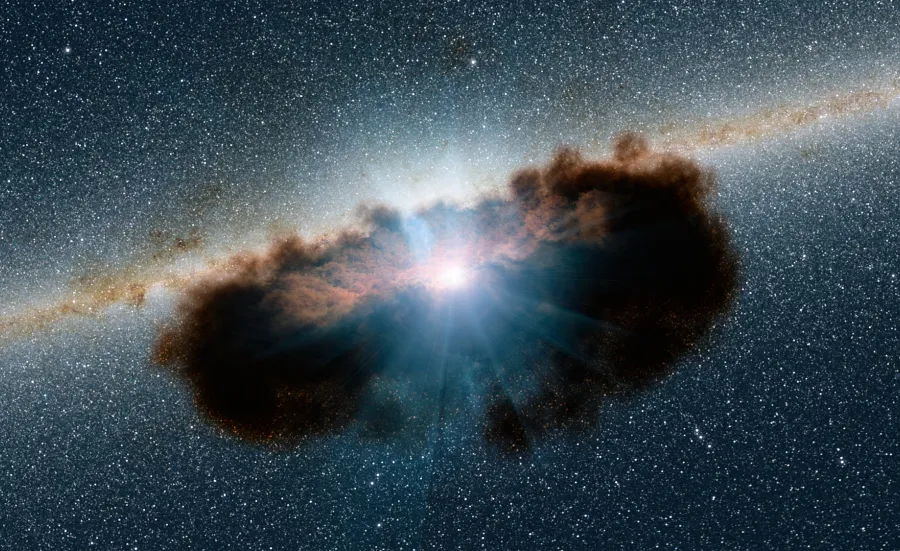 A growing supermassive black hole, one of the most obscured known, meaning it is surrounded by extremely thick clouds of gas and dust