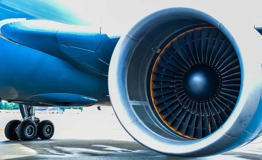 Close up of a jet engine on a commercial aeroplane