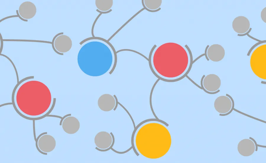 BRAIN UK background image with blue, yellow and red circles in various sizes connected to each other, representing the network of participating centres and researchers