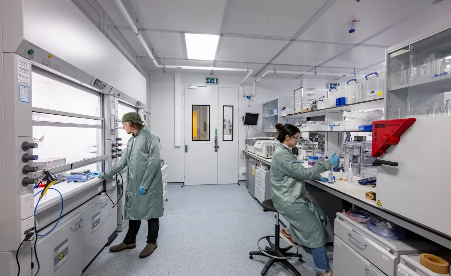 View of the main laboratory showing wet benches and other bench top equipment