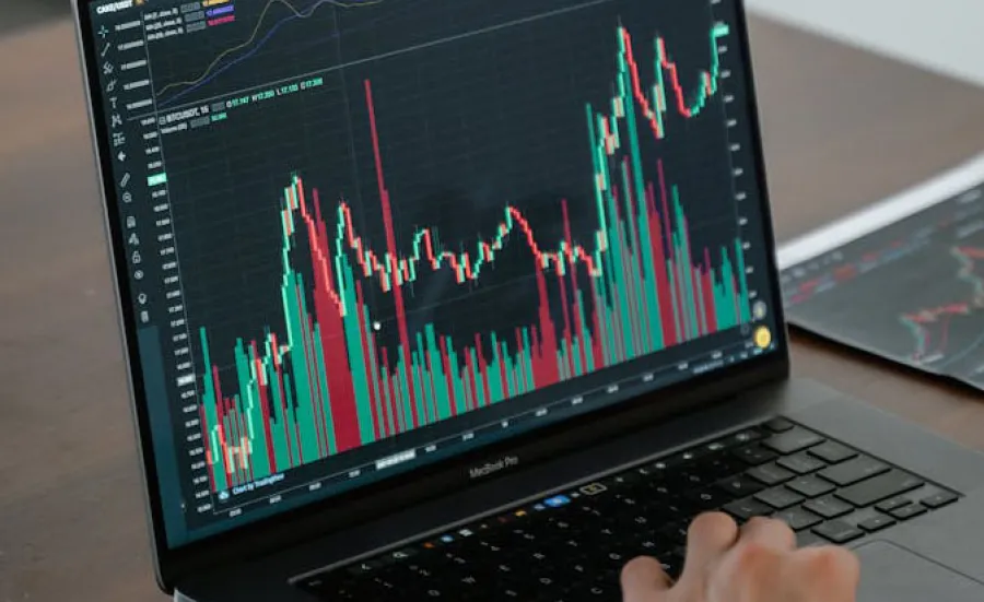 View of stocks on a laptop computer