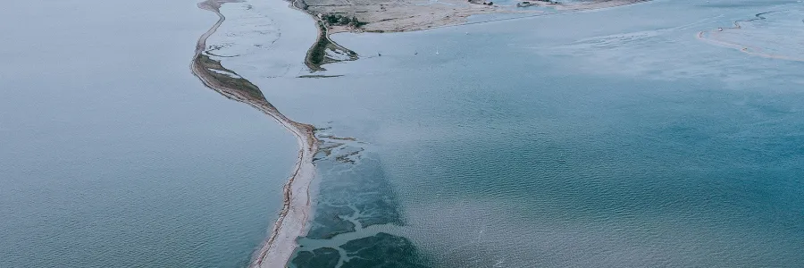 Aerial shot of water and shoreline