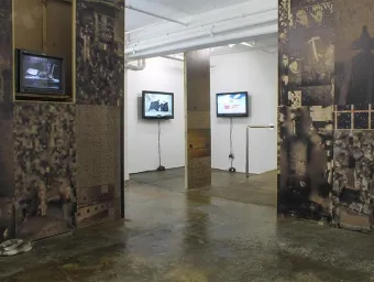 Art research installation using televisions in an manor empty house 