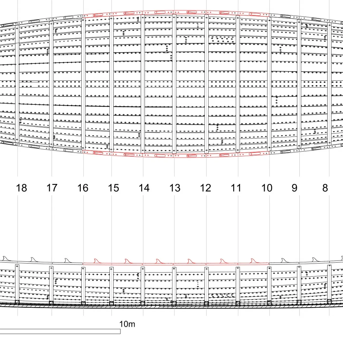 Sutton Hoo ship plan and internal profile