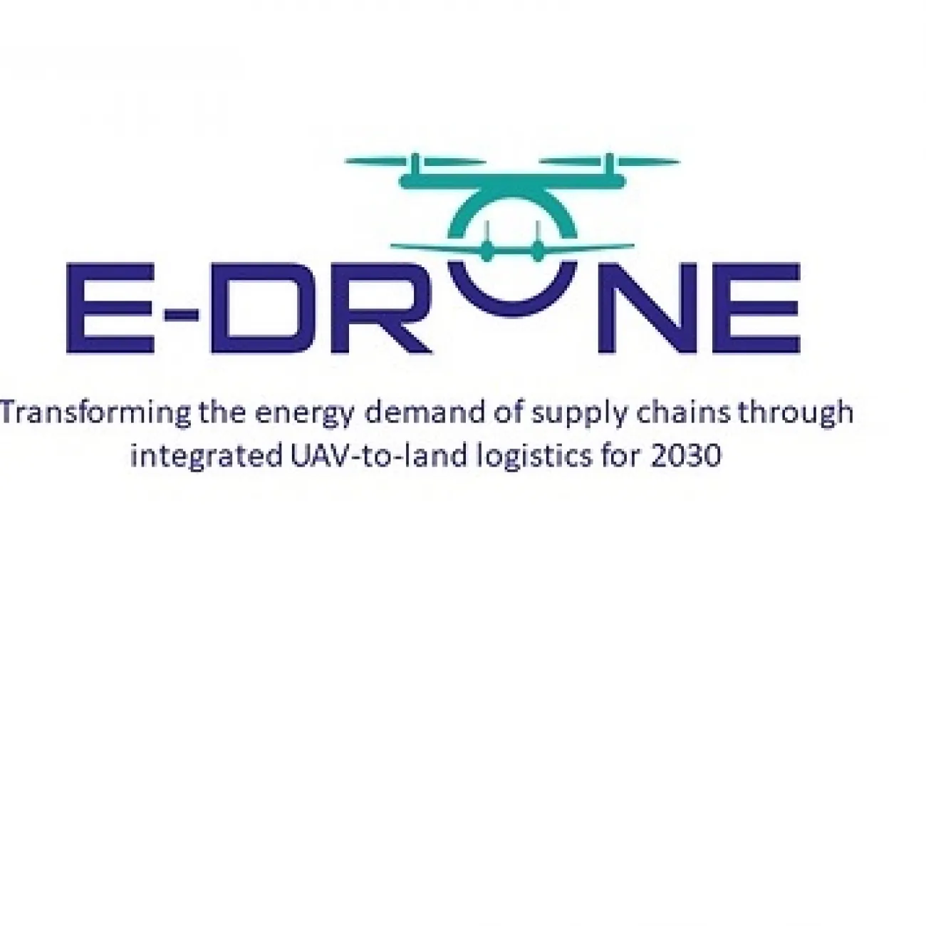 The project logo with the text: E-Drone: Transforming the energy demand of supply chains through integrated UAV-to-land logistics for 2030