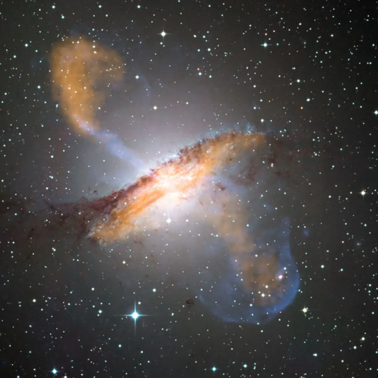 A satellite image of a black hole eating gas and dust.