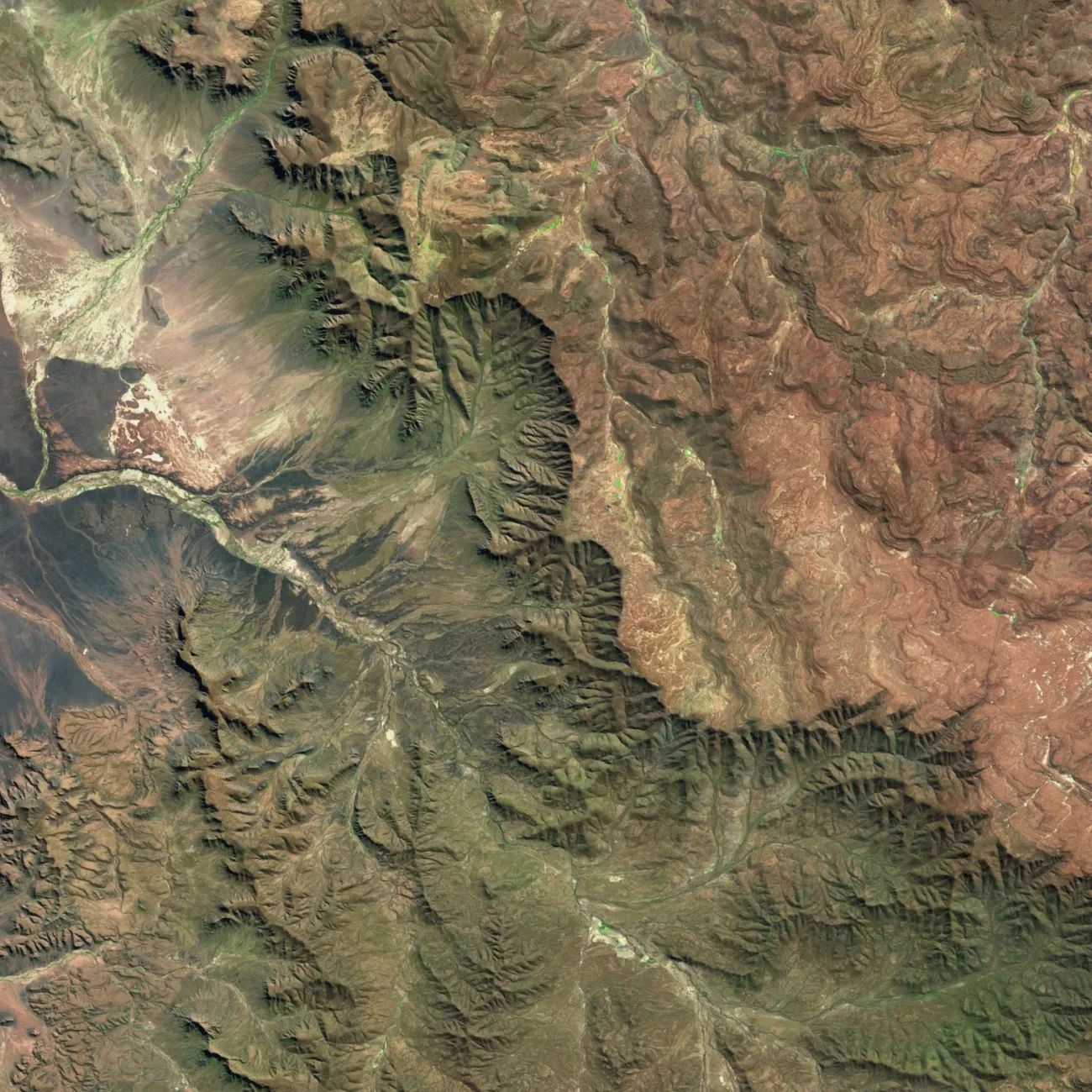 A satellite image of the Great Escarpment in Southern Africa, showing a mountain range from above.