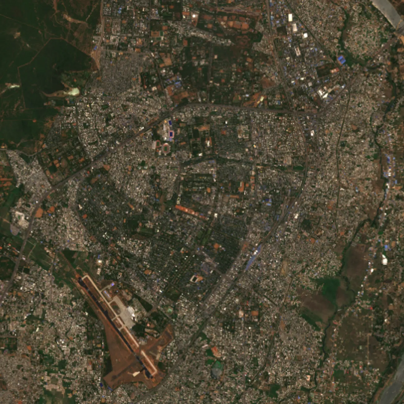 A satellite image of Bhubaneswar, India.