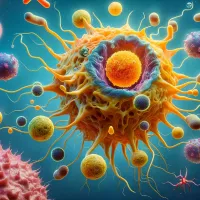 Coloured microscope image of virus